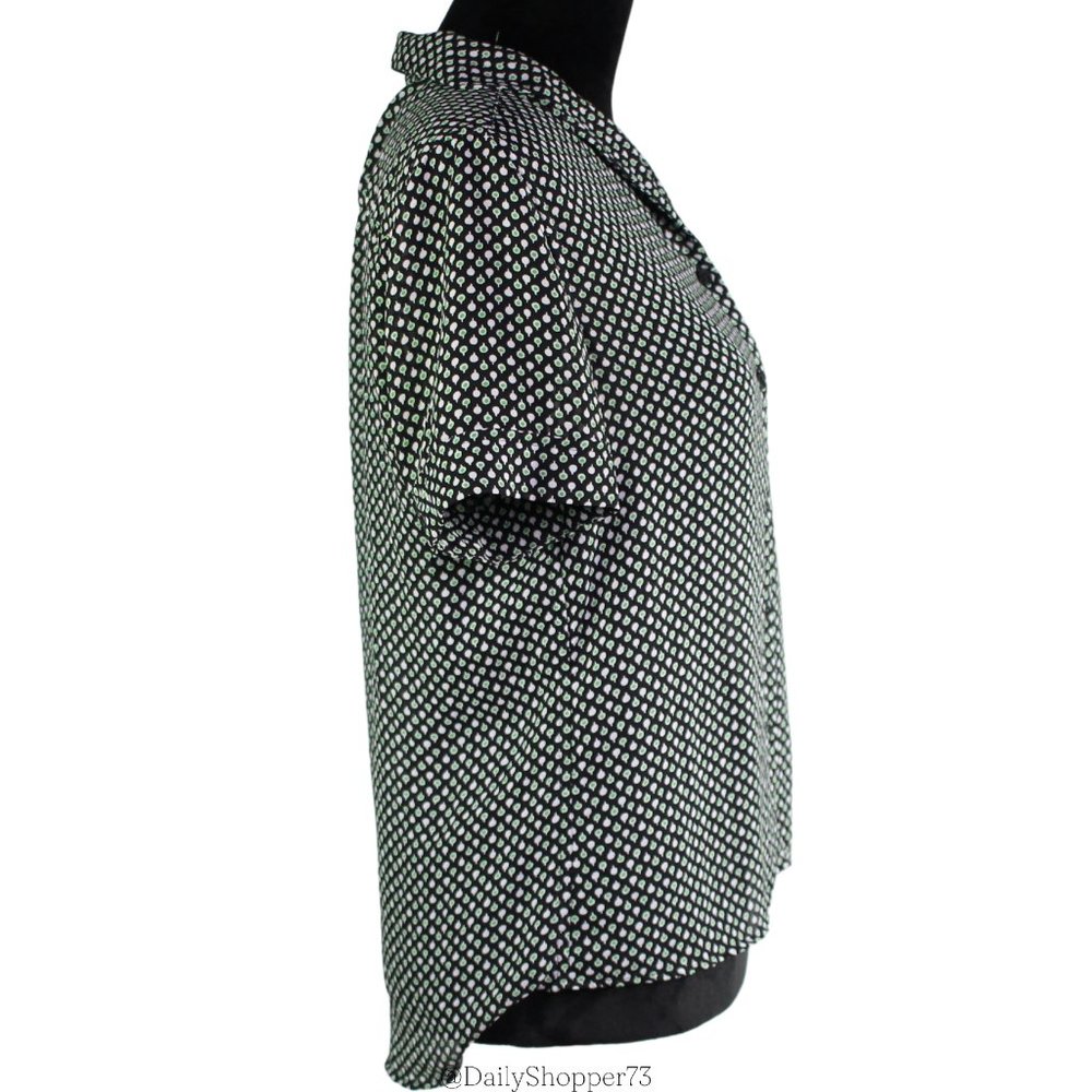 Uniqlo Women's Black White Green Polka Dot Button Up High Low Blouse - Small - Picture 2 of 9